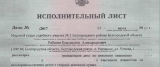 Исполнительный лист по алиментам